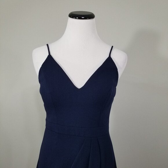 BHLDN Blue Caron Dress Size 2 Womens Sleeveless Crepe V Neck Petal Slit Midi - Picture 4 of 10
